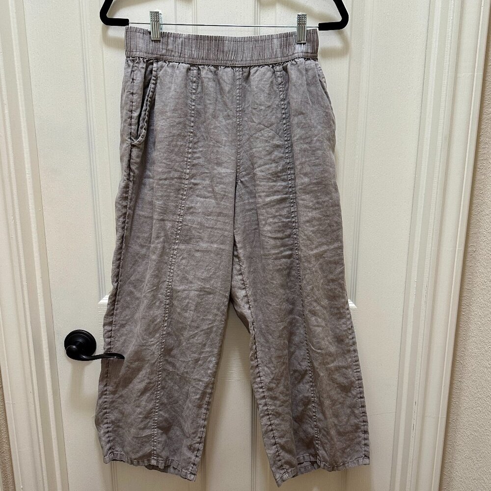 JNY Jones New York Women' 100% Linen Pant Size S Grey Wide Leg Cottagecore Boho